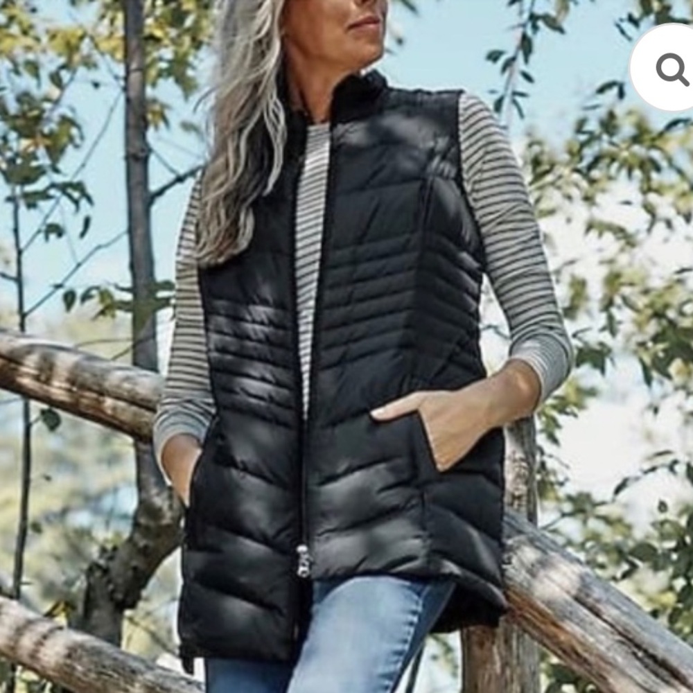 J. Jill Side Zip Down Puffer Vest Mid Length Puff Black Quilted Jacket new